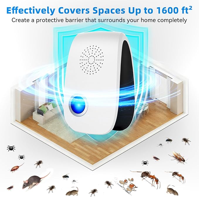 Upgraded Ultrasonic Repellent Indoor Pest Repellent Electronic Plug in Pest Control for Roach Ant Rodent Mouse Bugs Mosquito Spider Repellent for House Garage Warehouse (12 Packs)