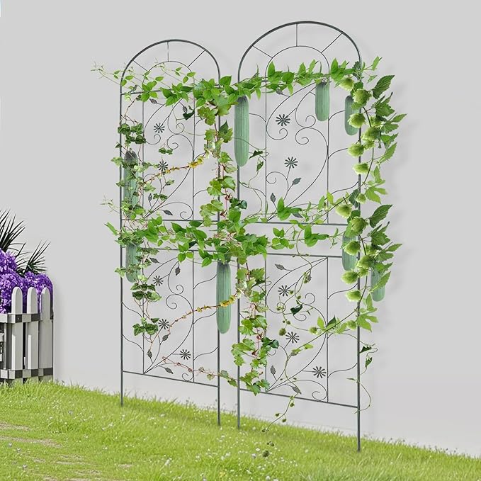 2 Pack Metal Garden Trellis for Climbing Plants 82.68 Inch Tall Outdoor Flower Trellis for Roses Clematis Vegetables Vines Heavy Duty Plant Support for Courtyard Lawn Garden Decor (Green)