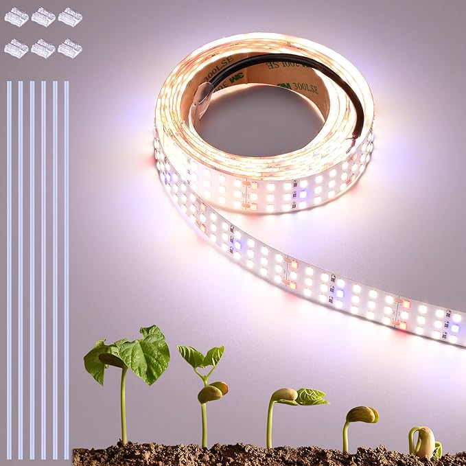 16.4FT LED Plant Grow Light 2100LEDs Full Spectrum Grow Lamp with High PPFD 24V 120W Cuttable Plants Growing Light Strip Flexible Self Adhesive for Seedlings Veg Flower