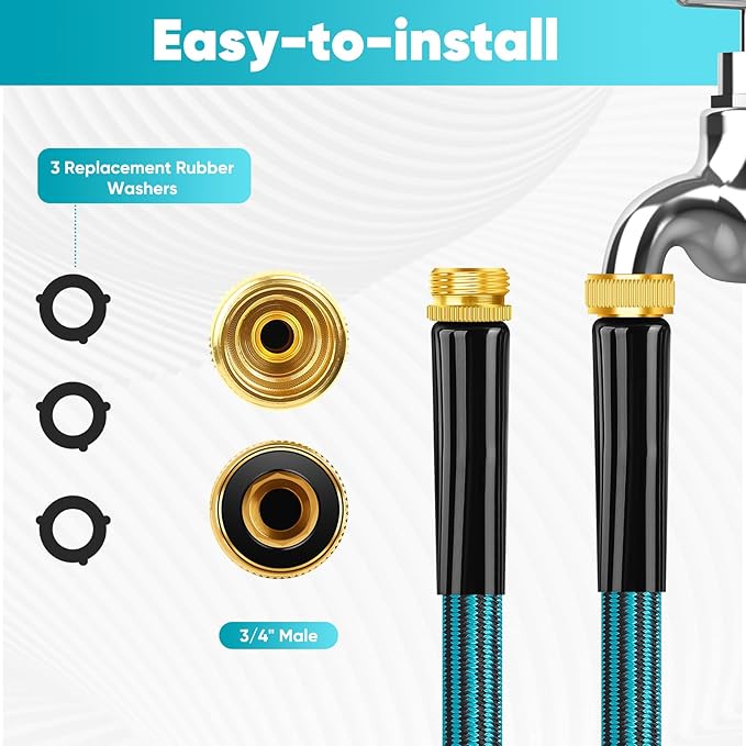 Garden Hose 50ft Non-Expanding Water Hose Ultra Lightweight Kink-Free Sturdy Flexible Abrasion Resistant Hose for Yard Lawn Outdoor Marine and Camper