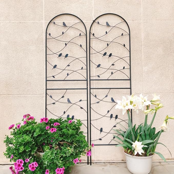 Heavy-Duty Metal Garden Trellis for Climbing Plants – Rust-Resistant Outdoor Flower Support with Decorative Bird Design (2 Pack-H71)