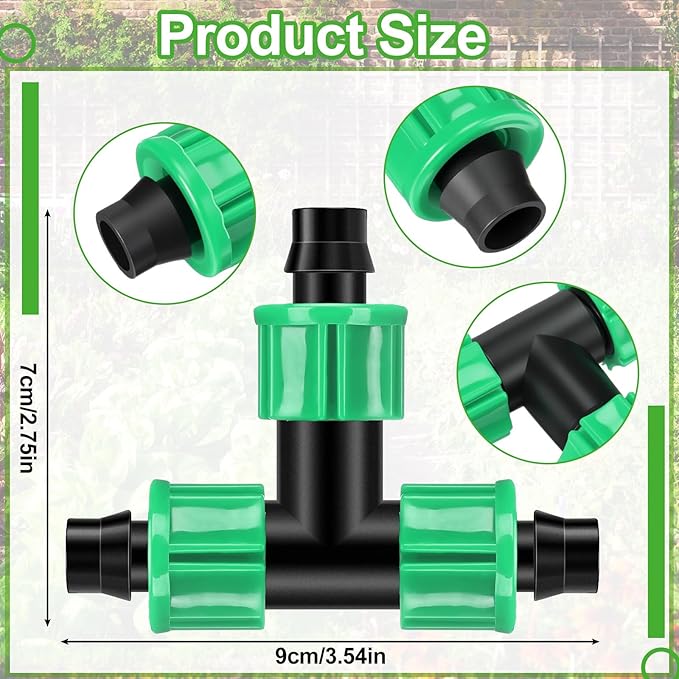 50 Pcs Drip Irrigation Tee Fittings 5/8 Inch Universal Tee Connector Drip Line Tubing Fittings Barbed Compatible with Most 16-17 mm Garden Hose Tubing Sprinkler Systems Green