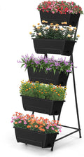 5 Tier Vertical Raised Garden Bed Planter Box Vertical Raised Bed with Drainage Holes for Indoor Outdoor Herbs Flowers Vegetables Plants Black