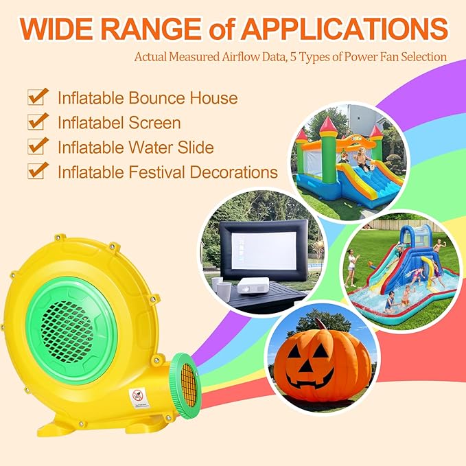 Bounce House Blower 950W/1.27HP Commercial Air Blower with Double-Sided Fan Blade Design Strong Wind and Great Heat Dissipation Properties for Bouncy Castle Jump Slides Arch Inflatables