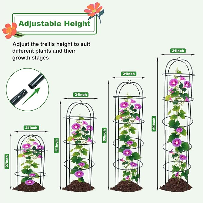 Garden Obelisk Trellis for Climbing Plants 5.7/4.5FT Heavy Duty Metal &amp Rustproof Plant Climbing Support for Garden Indoor Outdoor Potted Plant Flowers Fruits Vegetable Vines (4.5FT / 2Pack)