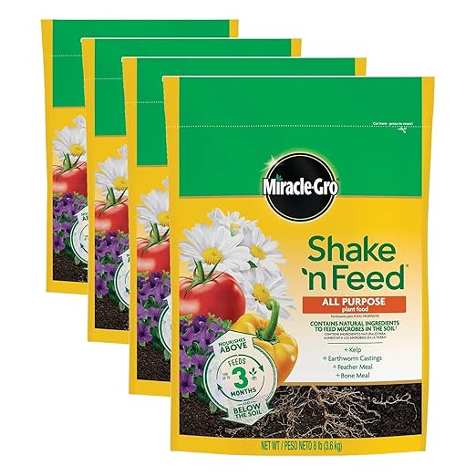 Miracle-Gro Shake 'N Feed All Purpose Plant Food - Outdoor and Indoor Plant Food for In-Ground and Containers Feeds for up to 3 Months 8 lbs. (Pack of 4)