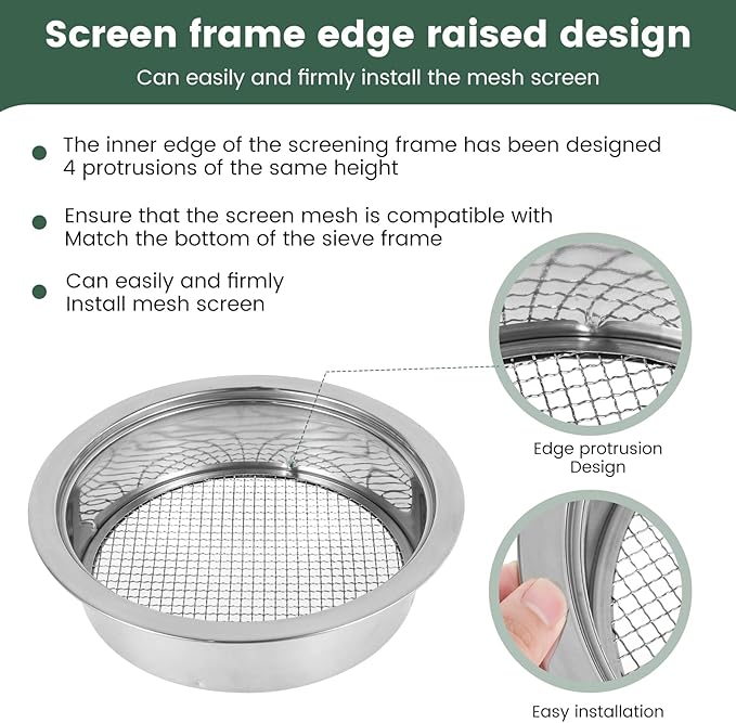 Soil Sifter Soil Sieve Sifter Set Stainless SteelGarden Sieve Set with 5 Interchangeable Mesh 1/3/6/9/12mm with Soil Scoops Gardening Tool Sifting Screen for Dirt Sand Rock Filtration Compost