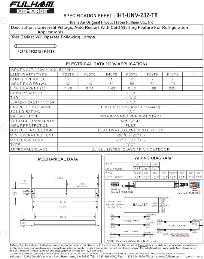 Fulham FH11-UNV-750L-CEC FireHorse 11 - Emergency Ballast - Universal Voltage - 750 Initial Lumen Output White