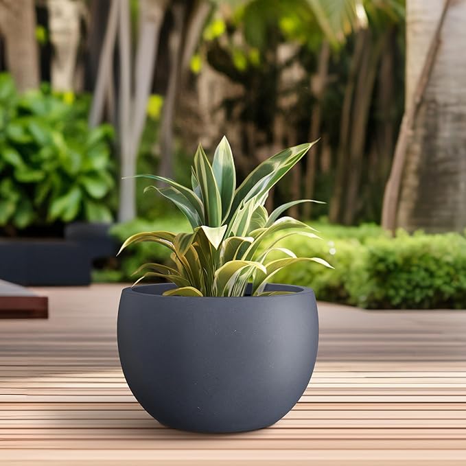 Kante 15.7 Dia Round Concrete Planter Outdoor/Indoor Large Bowl Plant Pots with Drainage Hole and Rubber Plug for Garden Patio Balcony Home Charcoal