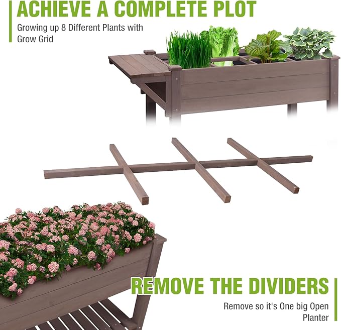 GUTINNEEN Elevated Wooden Planter Box with Locking Casters - 52.7 L x 22 W x 30 H Raised Garden Bed Removable Liner &amp 230lb Weight Capacity for Outdoor Plants