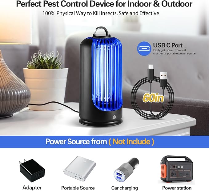 Bug Zapper 2000V High Powered UV Light Electric Mosquito Zapper Waterproof Mosquito Killer Lamp Light-Emitting Flying Insect Control Lamp for Home Patio Backyard Camping