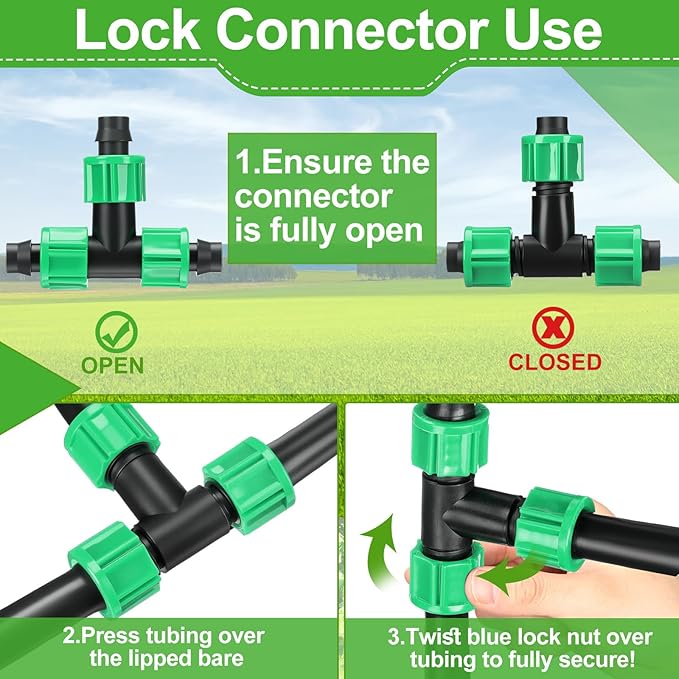 50 Pcs Drip Irrigation Tee Fittings 5/8 Inch Universal Tee Connector Drip Line Tubing Fittings Barbed Compatible with Most 16-17 mm Garden Hose Tubing Sprinkler Systems Green