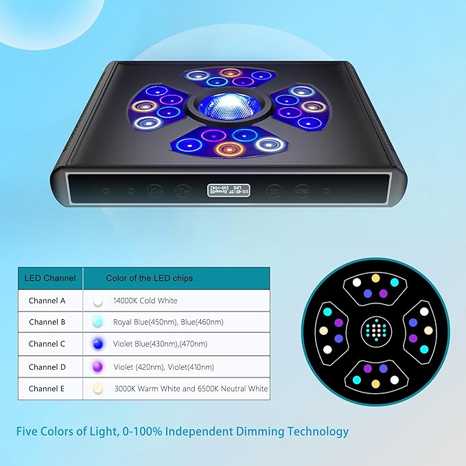 Aquarium Lights-100 watt 5 Channels Sunrise Sunset Moonlight Reef Lights for Coral SPS LPS Saltwater Tank(Black) (A100 WATTS 100)
