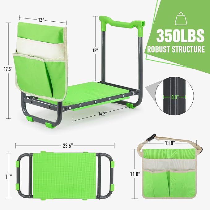 Garden Kneeler and Seat Heavy Duty with 10.2” Wider Soft Pad Portable Folding Stool for Gardening with Extra Hand Pruner Sturdy Garden Kneeling Bench for Senior Help Stand Green