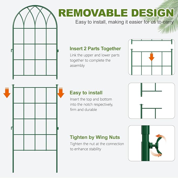DoCred 4 Pack Garden Trellis for Climbing Plants 71 Inch Metal Plant Trellis for Plant Support Large Decorative Outdoor Trellis for Climbing Vegetable Flower Rose Vine Cucumber Green