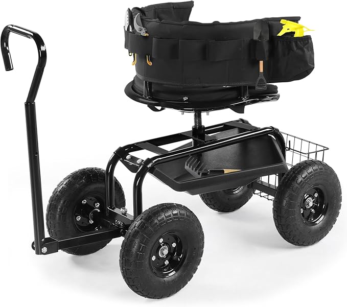 Rolling Gardening Cart with Seat - Utility Garden Tool Tray and Storage BasketGardening Stool for PlantingGarden Chair for Outdoor Patio and Yard Rolling Stool Gardening Cart with Tool Storage