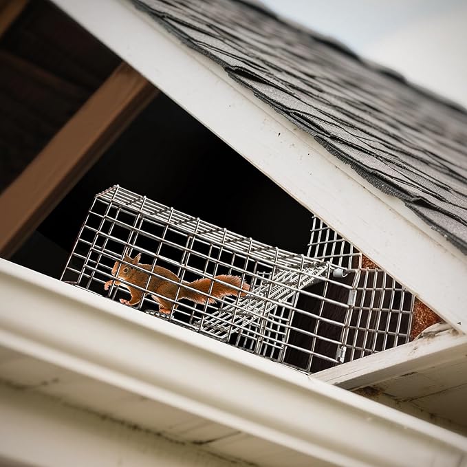 2Sets One Way Squirrel Door Excluders 3 × 3 × 9inch Animal Excluder Cage Humane Squirrels Chipmunks Contactless Excluder for Outdoor Spaces Like Attics Chimneys - Includes Full Installation Kit