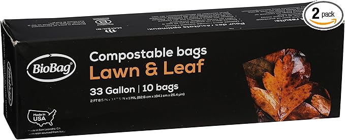 BioBag Compostable Lawn &amp Leaf Yard Waste Bags 33 Gallon 10 count (pack of 2)