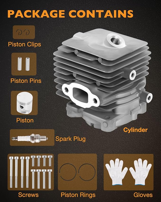 HQPASFY 4241 020 1203 Cylinder Piston Kit with Spark Plug and Gloves Compatible with Stihl BG56 BG56C BG86C BR200 SH56 SH56C SH86 SR200 Leaf Blower Replaces- 4241 020 1204
