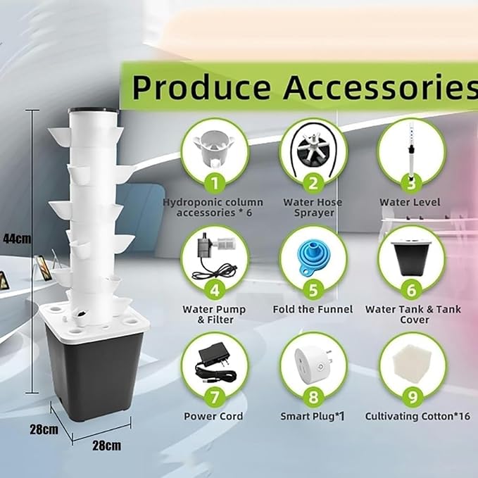 Hydroponics Tower Growing System 30 Pods Vertical Indoor Herb Garden Kit Planter with Hydrating Pump for Herbs Fruits and Vegetables 10L Water Tank