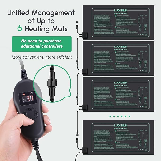 LUXBIRD 6 Pack 30W Seedling Heating Mats 10 x 20.75 with Thermostat Controller Idea for Seed Starting Germination Greenhouse (LB-HT06)