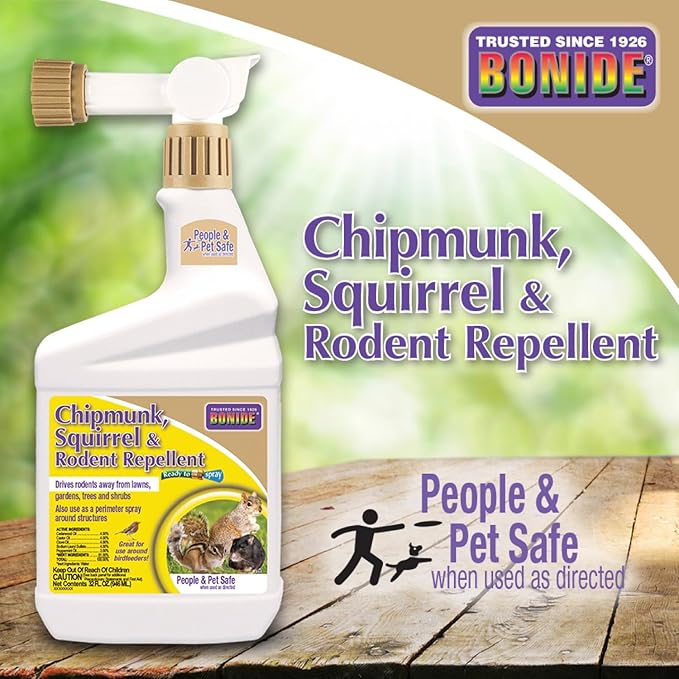 Bonide Chipmunk Squirrel &amp Rodent Repellent 32 oz Ready-to-Spray for Outdoor Use Deter from Lawn &amp Garden