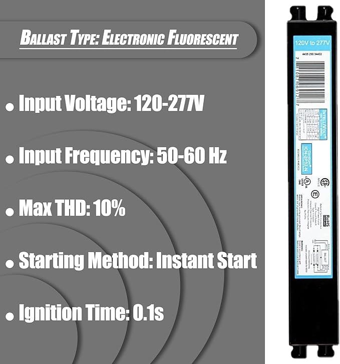 ICN2P32N 120-277V 50-60Hz Input Frequency Solid Wire Type Instant Start Centium Electronic Fluorescent Ballast for 2 F32T8 Lamp Type Indoor/Outdoor Use with Automatic Restart Ballast Box 10 Pack