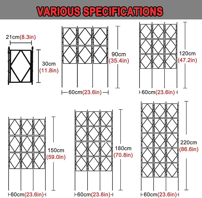 LTSRLL Large Metal Garden Trellis 90cm/35.4in 120cm/47.2in 150cm/59in 180cm/70.8in 220cm/86.6in Hoya Support Foldable Climbing Plant Stake(White120cm/47.2in)