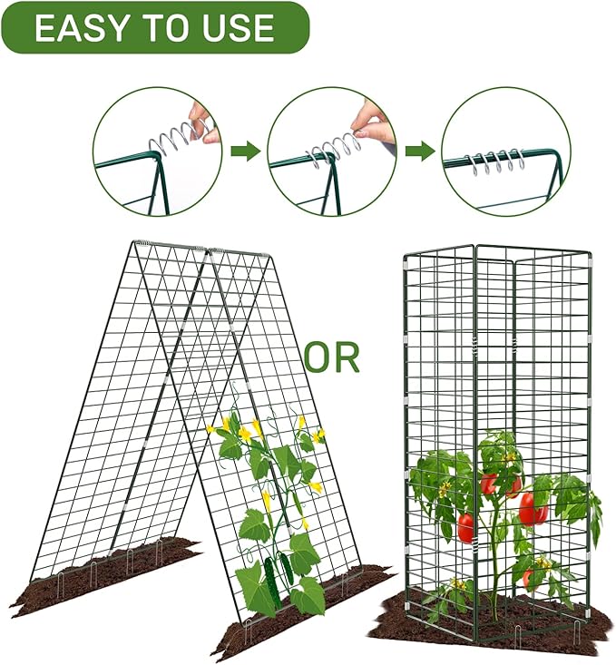 AGTEK 34 x 48 Foldable Cucumber Trellis with Garden Stakes and Zip Ties Plant Support A Frame Metal Trellis for Climbing Plants Cucumber Vegetable Flowers
