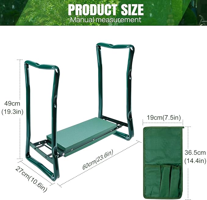 Folding Garden Kneeler Seat with Handles and 3 Tool Bag Anti-Tipping Gardener Stool Widened Thick EVA Soft Foam Kneeling Pad Portable Lightweight Gardening Kneeler Stool for Garden