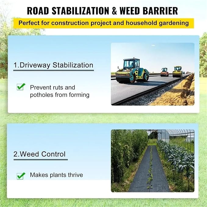 Weed Barrier Fabric Geotextile Fabric 12.5x30ft 3.5oz Woven PP Heavy Duty 600LB Tensile Strength for Landscaping Weed Barrier
