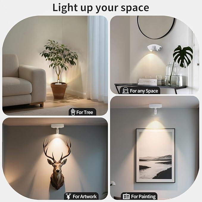 Zoomable Upgrade Wireless Spot Lights Indoor Dimmable Spotlight Indoor with Remote and Timer Rechargeable Uplighting for Paintings White Spot Lights for Tree Plants (1 Pack)