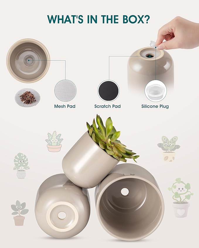 vancasso Ceramic Plant Pots 4+5+6 inches Set of 3 Planters with Drainage Hole Flower Pots Planters Pots for Indoor Plants Modern Indoor Decorative Garden Pot Home Decor Gray
