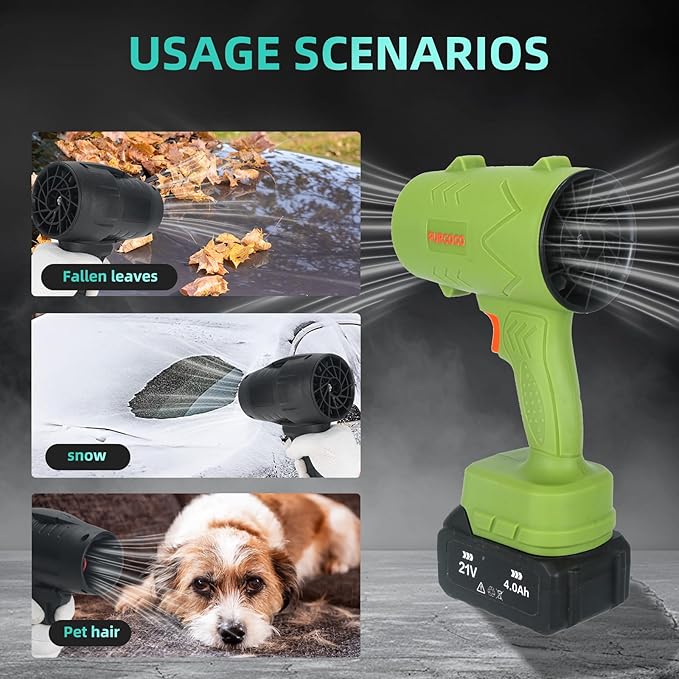 21V Cordless Leaf Blower with 4.0Ah Battery and Fast Charger 600G High Speed Handheld Blower for Lawn Care Patio CleaningLeavesSnow Car Drying - Lightweight Electric Blower for Yard(Green)