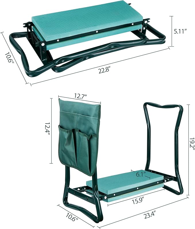 LEMY Garden Kneeler Seat Set of 2 Multiuse Portable Garden Bench Garden Stools Foldable Stool with Tool Bag Pouch EVA Foam Pad