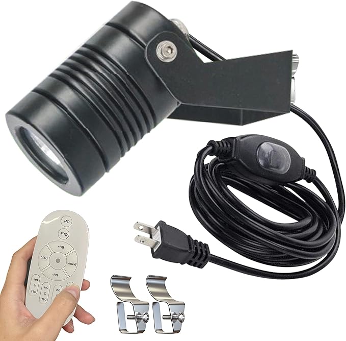 Kiven LED Indoor/Outdoor Waterproof Spotlight Dimmable Porch Light with 9.84 FT Plug-in Cord and Remote Control Plug in Accent Light with Vinly Siding Hooks for Plants Porch Garden 7W