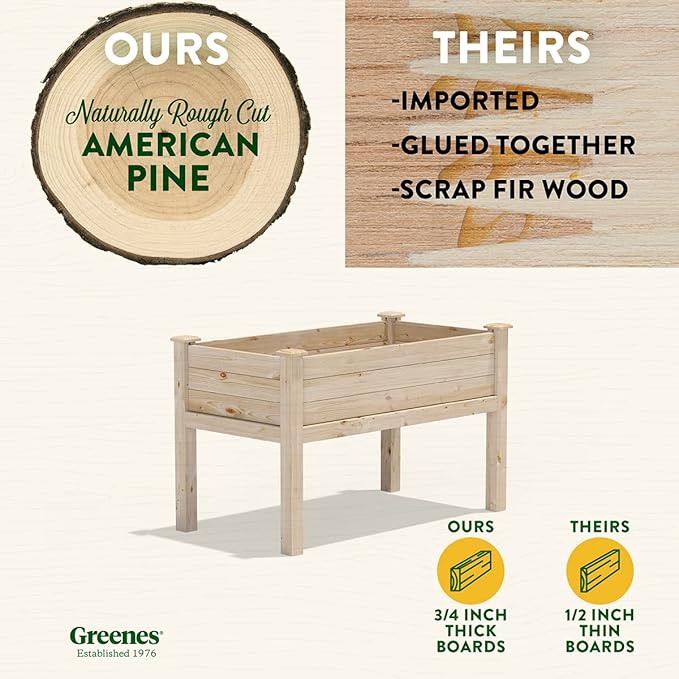 Greenes Fence Original Pine Elevated Garden Bed 24 x 48 x 31 - Made in USA with American Pine