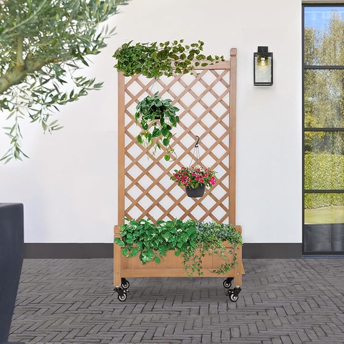 Planter Box with Trellis Planter with Trellis Wood Planter Box &amp Diamond Lattice TrellisRaised Garden Bed Trellis w/Drainage Holes Optional Wheels Planter Box for Climbing Plants Planter Box 2