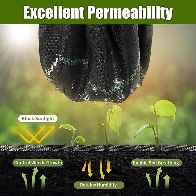6ftx100ft Weed Barrier Landscape Fabric Heavy Duty3.2oz Driveway Fabric with 10 U-Shaped Pegs &amp 10 Gaskets Woven Ground Cloth Weed Control Convenient Design High Permeability Ground Cover Mat Bla