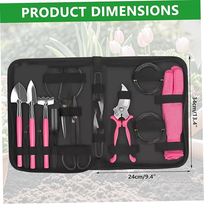 Bonsai Tool Kit High Carbon Steel Bonsai Tools Set Include Pruning Shears Scissors Trowel Rake PU Leather Bag and More Portable Garden Tool Set