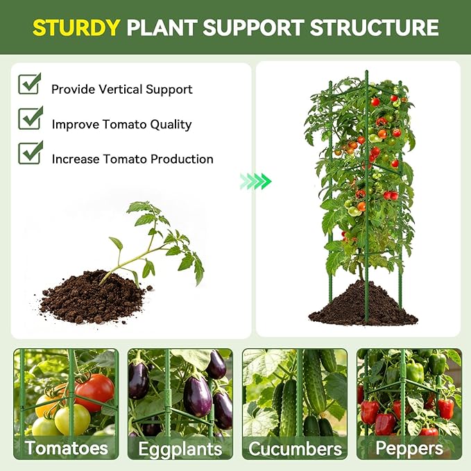 Halatool 63 inch Tall Tomato Cage 8 Pack Adjustable Tomato Cages for Garden Garden Stakes Tomatoe Trellis for Pots Tomatoes Plant Support for Raised Garden Bed &amp Vegetables Flowers