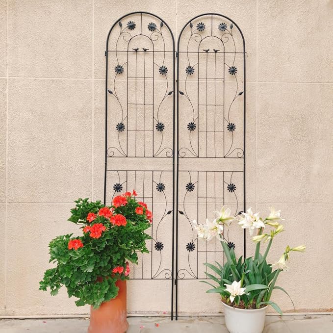 Sturdy Powder-Coated Metal Garden Trellis for Climbing Plants – Rust-Resistant Outdoor Flower Support with Elegant Lattice Design (2 Pack-Black)