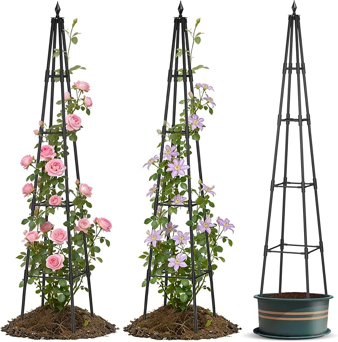 Obelisk Trellis for Climbing Plants 6 FT Garden Trellises with 16mm Thickened Plastic-Coated Metal Pipes Trellis for Climbing Potted Plant Vine Flower Rose Vegetable Tomato Cucumber Outdoor Indoor