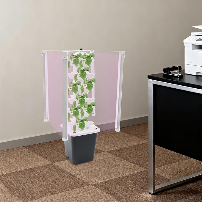 Hydroponic Tower Garden Kit 30 Planting Sites 6-Tier Vertical Hydroponic Growing System with LED Grow Light Water Tank Automatic Irrigation System Vegetable Herb Strawberry Planter for Home Office