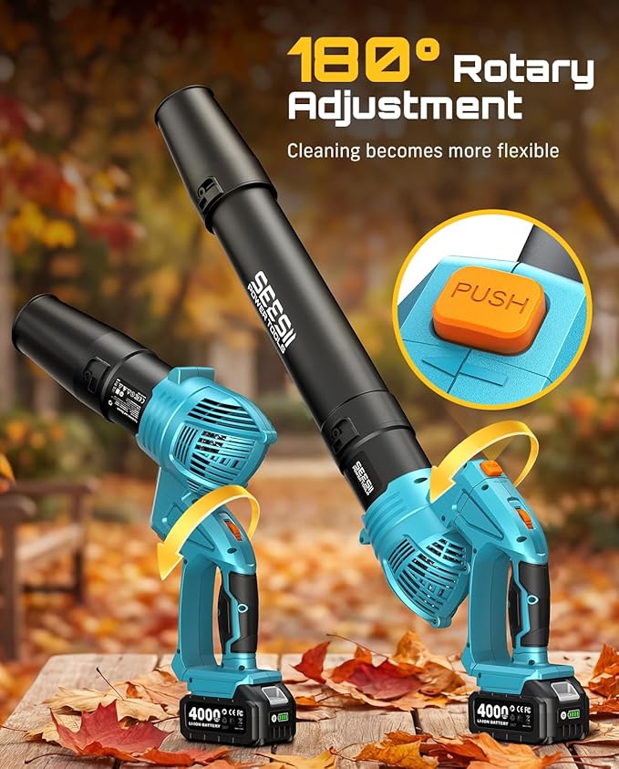 SEESII Leaf Blower Cordless Rotated 180° Electric Leaf Blower with 2 * 4.0Ah Batteries and Charger 550CFM 150MPH Lightweight Blower with 5 Speed Mode for Lawn Care Yard Patio &amp Outdoor Use