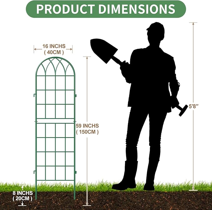 SUNYRISY 4Pack Metal Garden Trellis for Climbing Plants Outdoor 59x16in Metal Plant Support for Flowers Tomato Cucumber Rose Vegetable Garden Courtyards Lawns Decoration Green