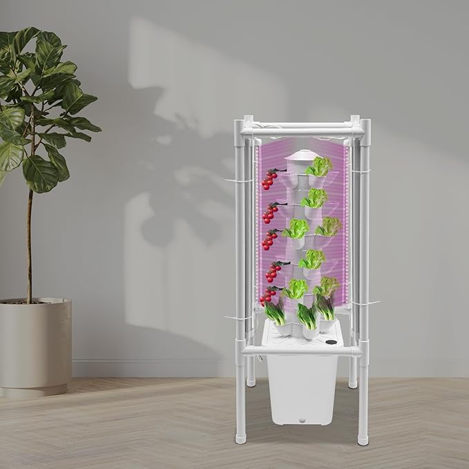 Hydroponics Growing System30 Pods Hydroponic Tower with Full-Spectrum Grow LightsIndoor Herb Garden with LED Grow LightHydroponics Growing System KitPlants Germination Kit for Indoor Herbs (White)