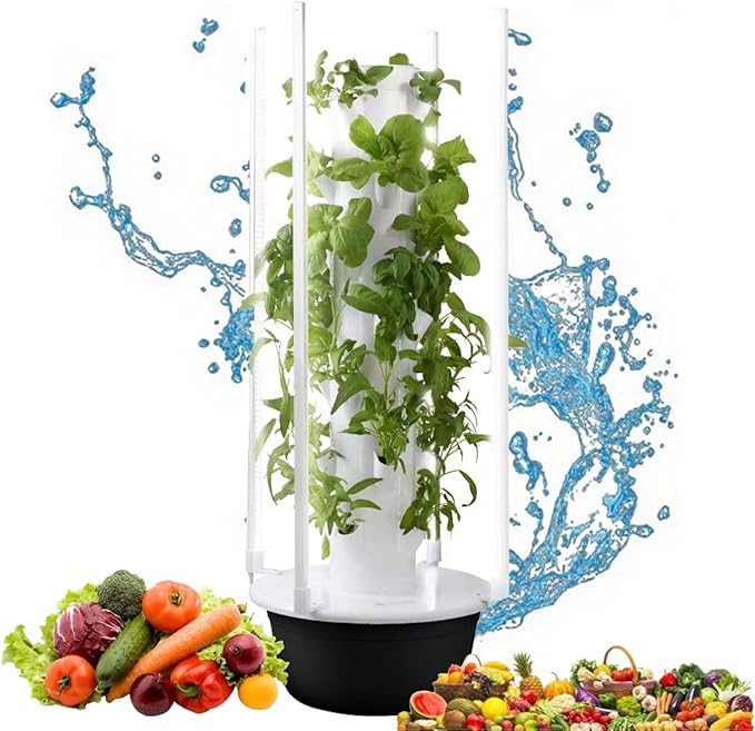 Indoor Vertical Hydroponic Garden Tower with Water Pump &amp LED Light Self-Watering Vegetable Growing System 5/7/9 Tier Smart Planter