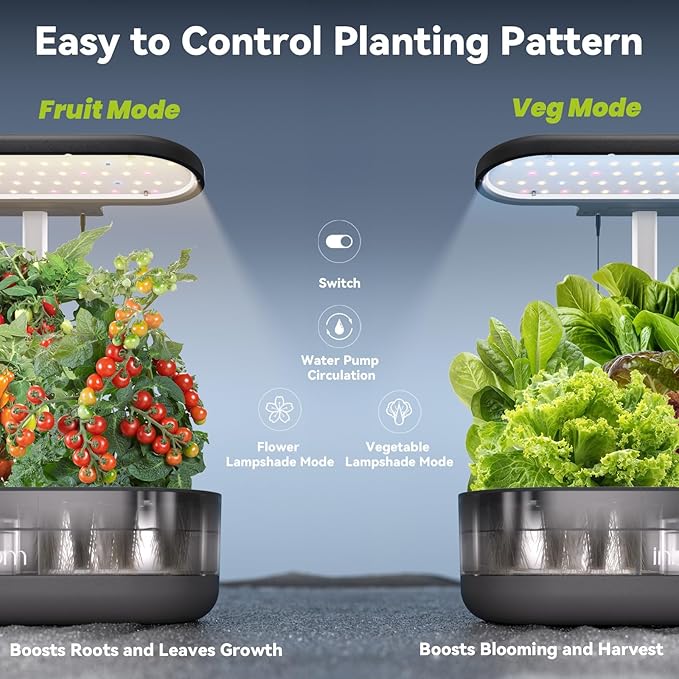 inbloom 12 Pods Hydroponics Growing System Transparent Black and 50 Pcs Grow Sponges for Replacement