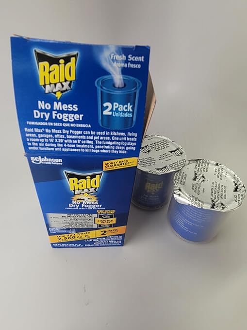 Raid Max No Mess Dry Fogger Roaches Bugs Ants Beetles Crickets Flies Mosquitoes Ticks Waterbugs (Each Cup Treats 2560 Cu Ft) (2)